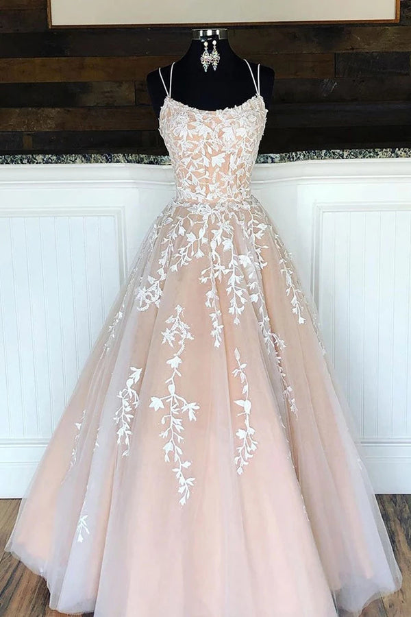 Charming Tulle Lace A-line Floor Length Prom Dress with Appliques