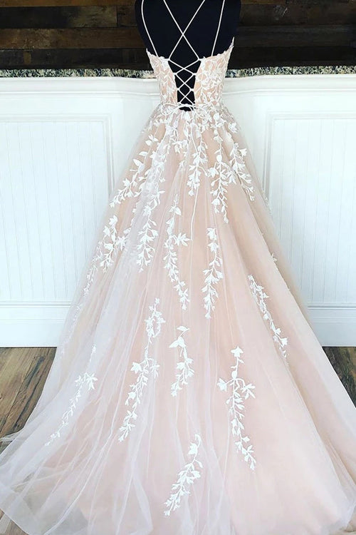 Charming Tulle Lace A-line Floor Length Prom Dress with Appliques