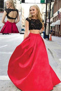Encantadores vestidos de fiesta de noche largos de encaje de dos piezas