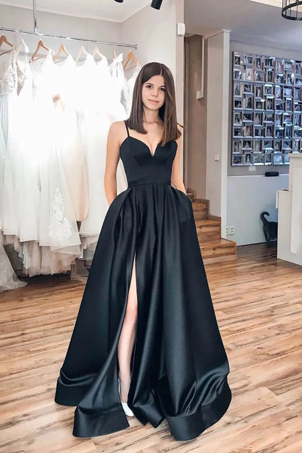 Simple Spaghetti Strap Satin Long Prom Dress Evening Dress