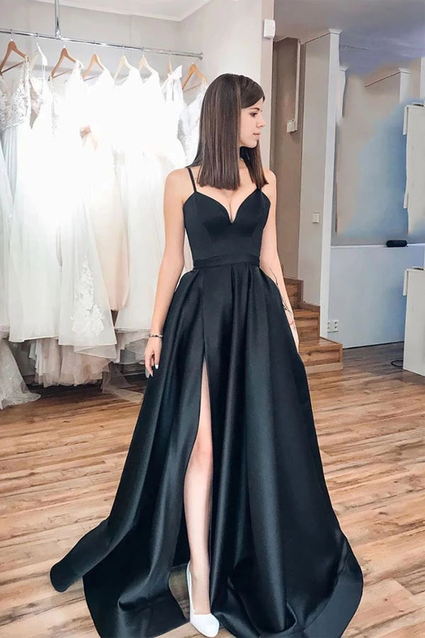 Simple Spaghetti Strap Satin Long Prom Dress Evening Dress