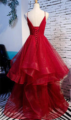 Long Prom Dresses with Tiered Spaghetti Straps Evening Gowns