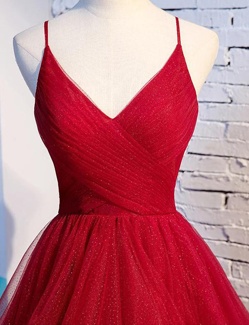 Long Prom Dresses with Tiered Spaghetti Straps Evening Gowns