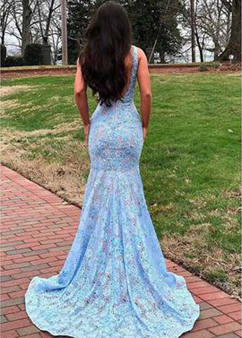Charmantes Meerjungfrau-Abendkleid aus Spitze mit V-Ausschnitt und offenem Rücken, elegantes Abend-Partykleid