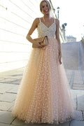 Vestidos de Noche con Brillo, Línea A, Tirantes, Cuentas, Vestido Largo y Hermoso para Fiesta de Graduación