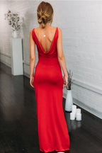 Elastic Satin V-neck Spaghetti Straps High Split Mermaid Prom Dress