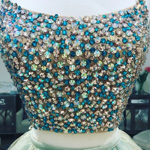 Vestido de noche largo con tirantes finos, con pedrería y dos piezas, barato