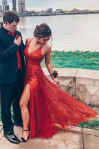Sparkly V-neck Backless A-line Long Prom/Formal Dress With Split