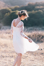 A Line Vintage Knee Length 3/4 Sleeve Lace Wedding Dresses