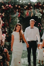 Lace Boho Mermaid Backless Cap Sleeve Bohemian Wedding Dresses