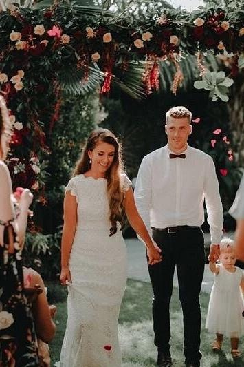 Lace Boho Mermaid Backless Cap Sleeve Bohemian Wedding Dresses