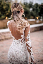 Lace Appliques See Though Mermaid Rustic Wedding With Sleeves