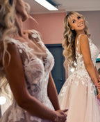 Floral Applique Beach Wedding Dresses Backless Boho Wedding Gown