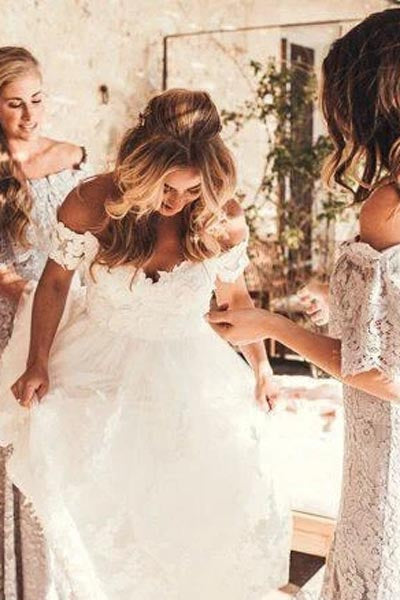 Lace Wedding Dresses Off the Shoulder Beach Wedding Dresses