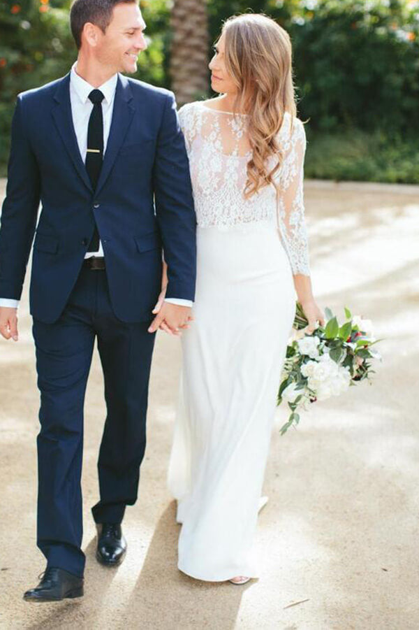 Flowy Boho Lace Two Piece Mermaid Chiffon Skirt Wedding Dresses