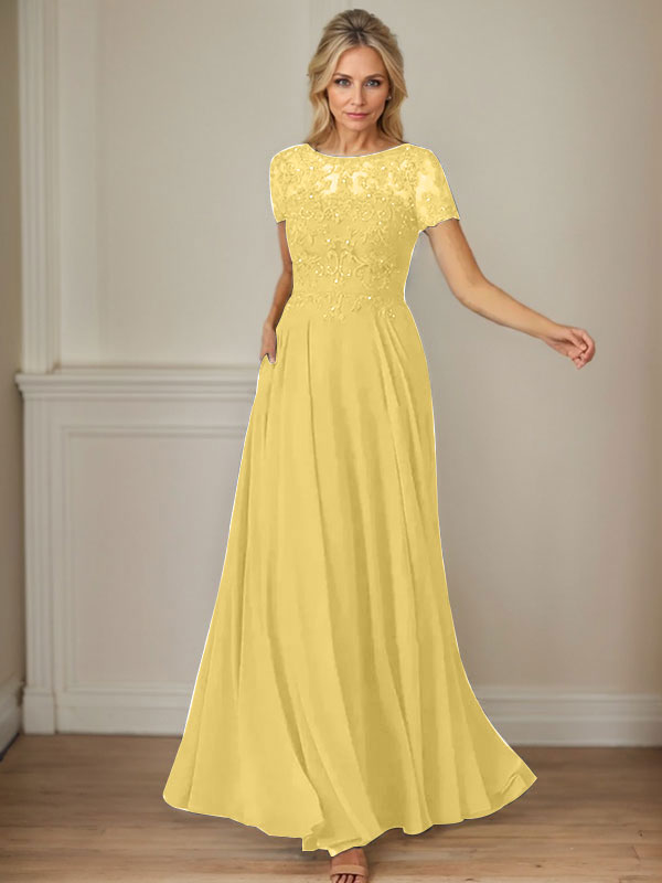 Dunkelblaues A-Linien-Pailletten-Chiffonkleid mit U-Boot-Ausschnitt 
