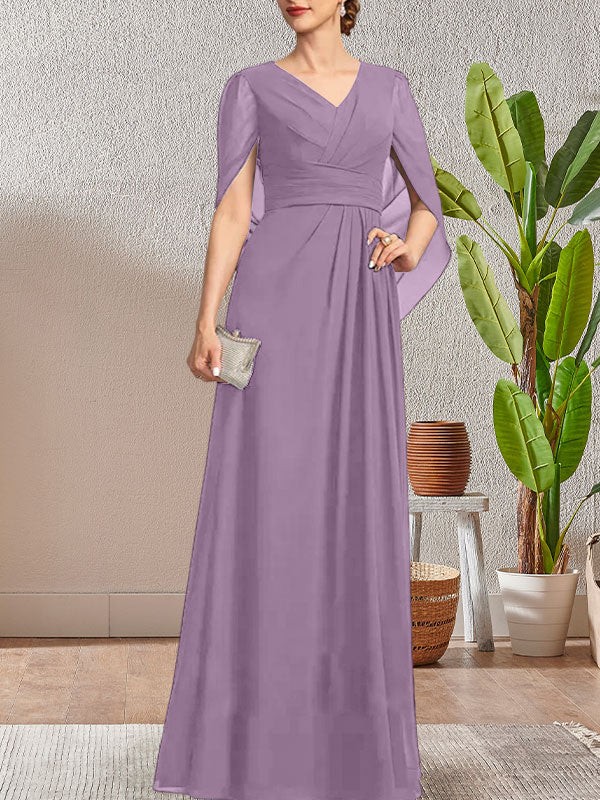 Dunkelblaues, langes A-Linien-Kleid mit V-Ausschnitt für die Mutter der Braut