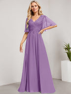 A-Linien-Kleid aus Chiffon mit V-Ausschnitt, bodenlang, mit Pailletten besetzt – ideal für die Mutter der Braut 