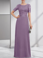 A-Linien-Kleid aus Chiffon mit Pailletten und Rundhalsausschnitt, bodenlang, für die Mutter der Braut
