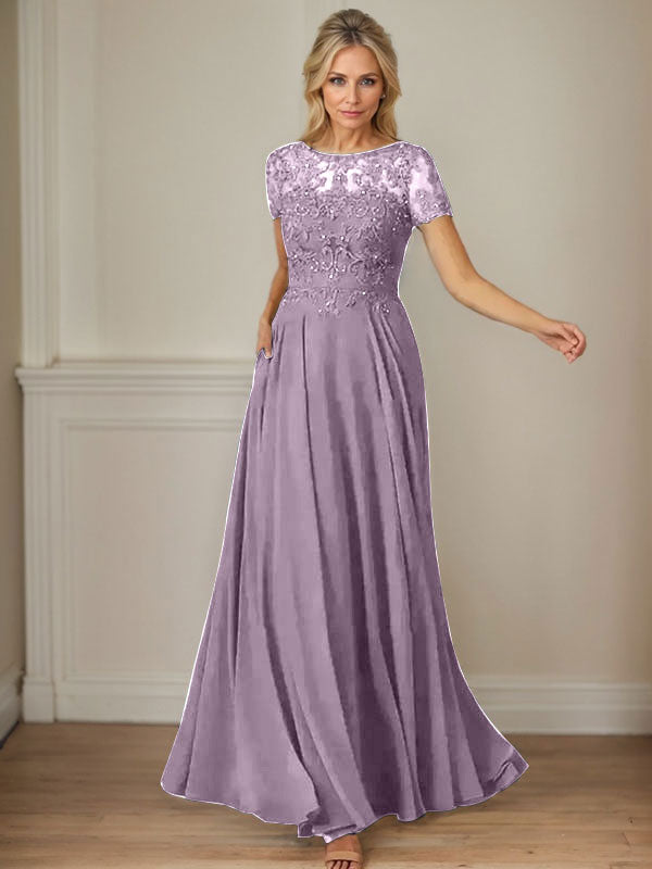 Dunkelblaues A-Linien-Pailletten-Chiffonkleid mit U-Boot-Ausschnitt 