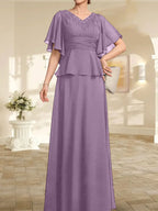 Vestido de gasa para madre de la novia, corte A, escote en V, largo hasta el suelo, con cuentas plisadas