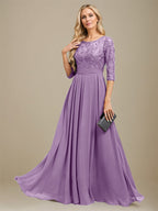 A-Linien-Kleid aus Chiffon mit Paillettenapplikationen und Rundhalsausschnitt, bodenlang, für die Mutter der Braut 