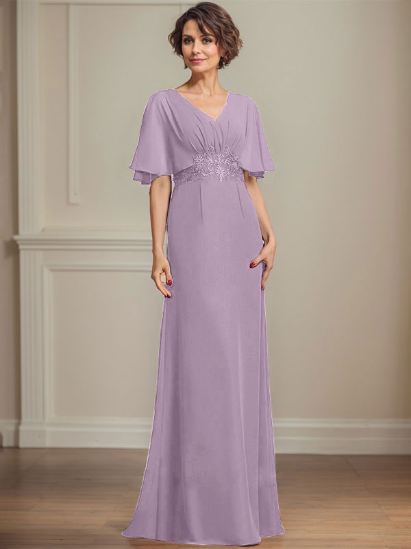 A-Linien-Kleid aus Chiffon mit V-Ausschnitt, bodenlang, für die Mutter der Braut, mit plissierten Paillettenapplikationen und Spitze
