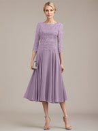 A-Linien-Kleid aus Chiffon mit Rundhalsausschnitt und Teelänge für die Mutter der Braut 
