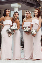 Meerjungfrauen-Brautjungfernkleid, bodenlang, trägerlos, rosa