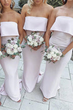 Meerjungfrauen-Brautjungfernkleid, bodenlang, trägerlos, rosa