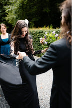 Meerjungfrauen-Hochzeitskleid mit Blumenmuster, schwarz, langärmelig