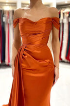 Mermaid Satin Off-the-Shoulder Prom Dresses With Train Evening Dresses