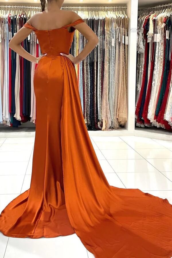Mermaid Satin Off-the-Shoulder Prom Dresses With Train Evening Dresses
