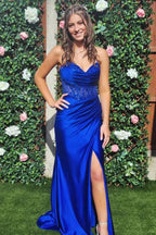 Mermaid Spaghetti Straps Beaded Corset Long Prom Dresses With Slit