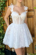 Minivestido de bienvenida, vestido de encaje corto de fiesta de graduación