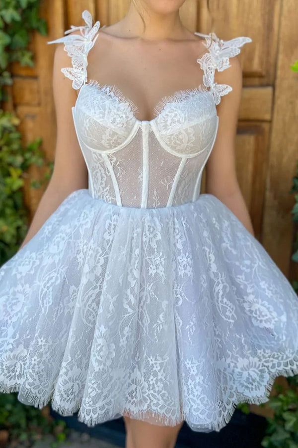 Minivestido de bienvenida, vestido de encaje corto de fiesta de graduación