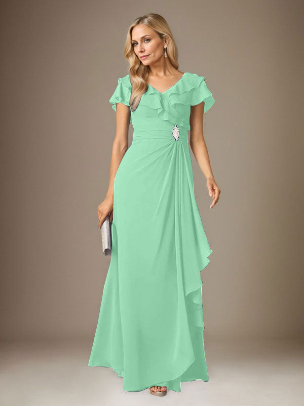 Stormy A-Linien-Chiffonkleid mit V-Ausschnitt und Raffungen 