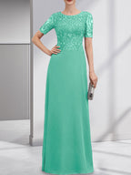 A-Linien-Kleid aus Chiffon mit Pailletten und Rundhalsausschnitt, bodenlang, für die Mutter der Braut