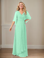 Langes Pailletten-Chiffon-Kleid in A-Linie mit V-Ausschnitt für die Mutter