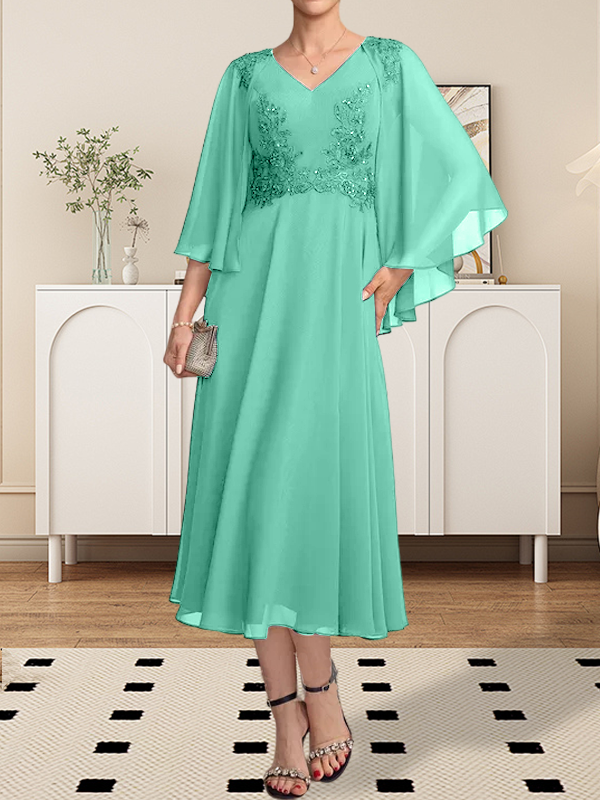 Vestido de gasa con encaje y escote en V, largo hasta la rodilla, para madre de la novia, con lentejuelas y abalorios