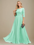 A-Linien-Kleid aus Chiffon mit Paillettenapplikationen und Rundhalsausschnitt, bodenlang, für die Mutter der Braut 