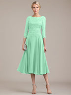 A-Linien-Kleid aus Chiffon mit Rundhalsausschnitt und Teelänge für die Mutter der Braut 