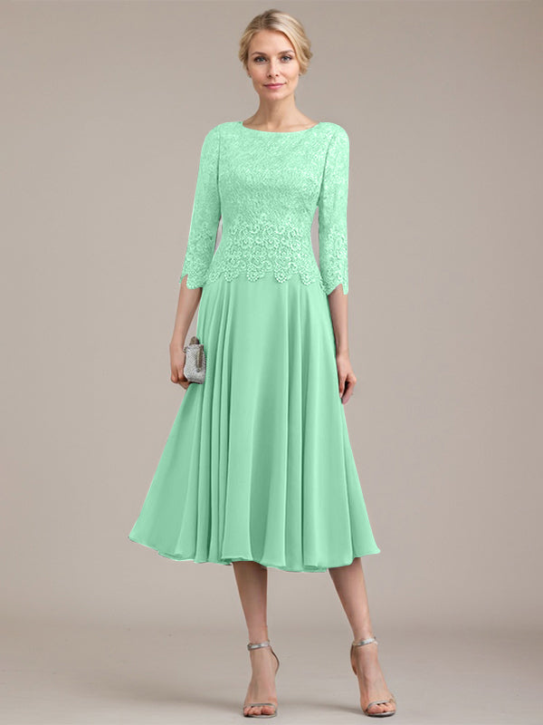 Vestido de gasa con encaje y escote redondo hasta la rodilla para madre de la novia 