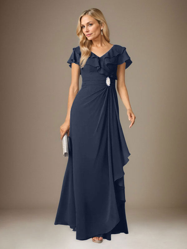 Stormy A-Linien-Chiffonkleid mit V-Ausschnitt und Raffungen 