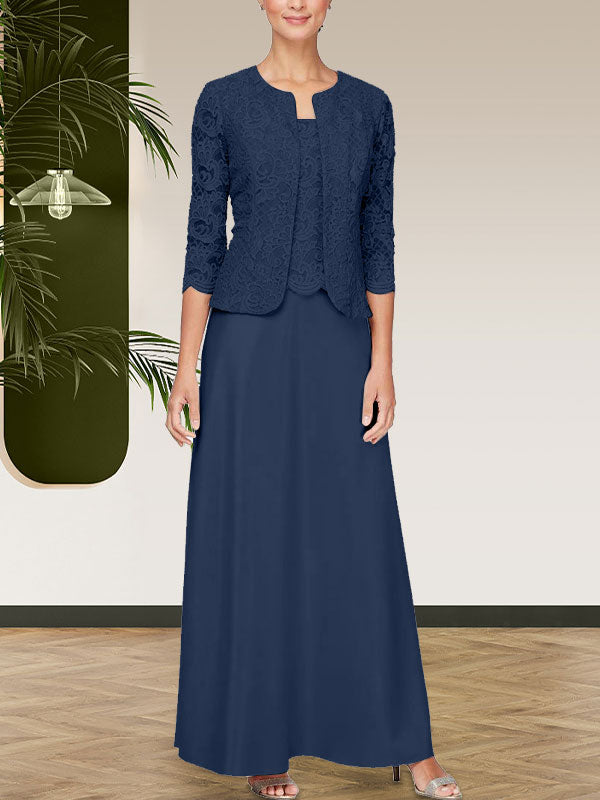 Glitzerndes Spitzen- und Satin-Rockjackenkleid mit offener Jacke