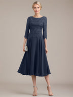 A-Linien-Kleid aus Chiffon mit Rundhalsausschnitt und Teelänge für die Mutter der Braut 