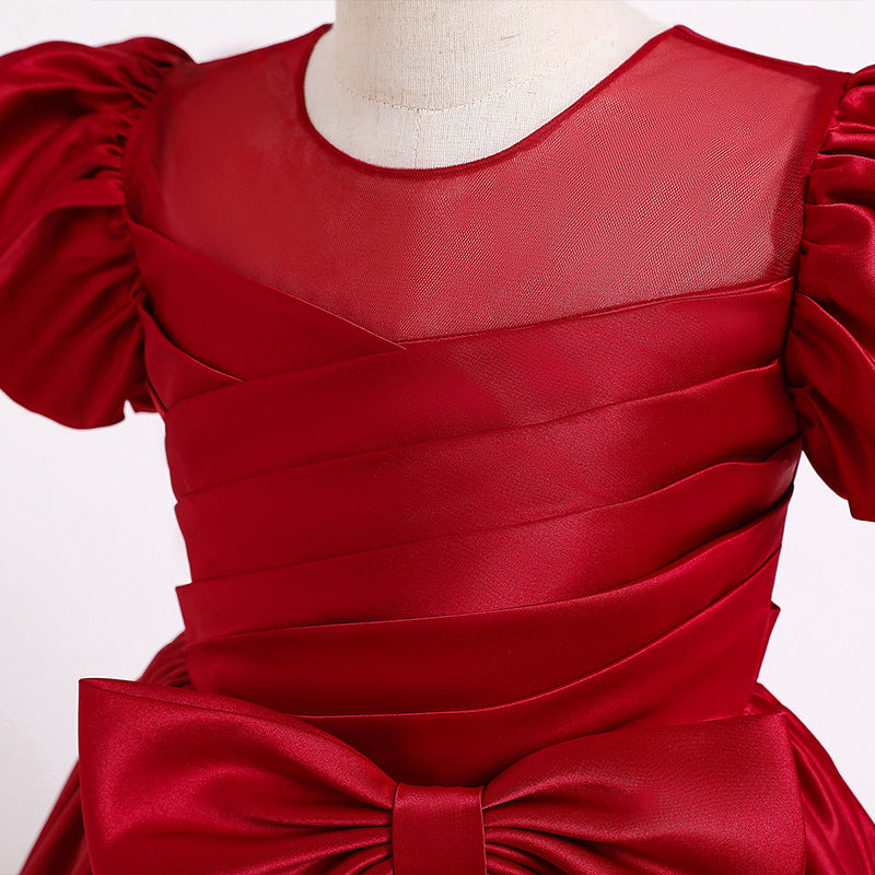 Kommunionkleid für Mädchen, elegant, mit großer Schleife, bauschig, Prinzessinnenkleid, festliches Partykleid 