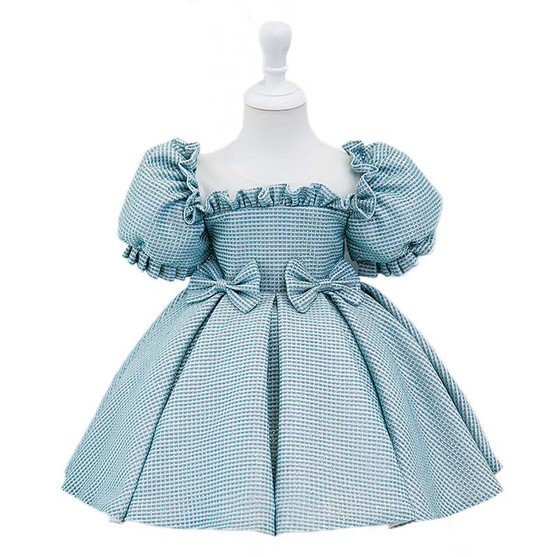 Kommunionkleid für Kleinkinder, Mädchen, Sommerkleid, Prinzessinnenkleid mit Schleife und Puffärmeln 