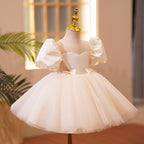 Ballkleider für Kleinkinder, Mädchen, Puffärmel, Schleife, Festkleid, Kommunion, formelles Prinzessinnenkleid 