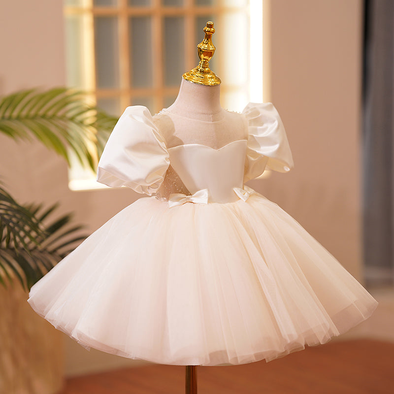 Ballkleider für Kleinkinder, Mädchen, Puffärmel, Schleife, Festkleid, Kommunion, formelles Prinzessinnenkleid 